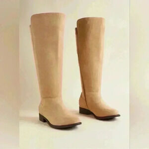 Torrid Faux Suede Stretch Slightly Under Knee Boots 8WW Riding Camel Neutral